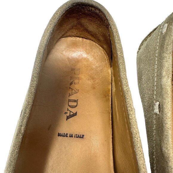 PRADA Driving Loafer MOCCASIN BEIGE SUEDE Womens 36.5 RUBBER SOLE 1D 3711 - Picture 7 of 11